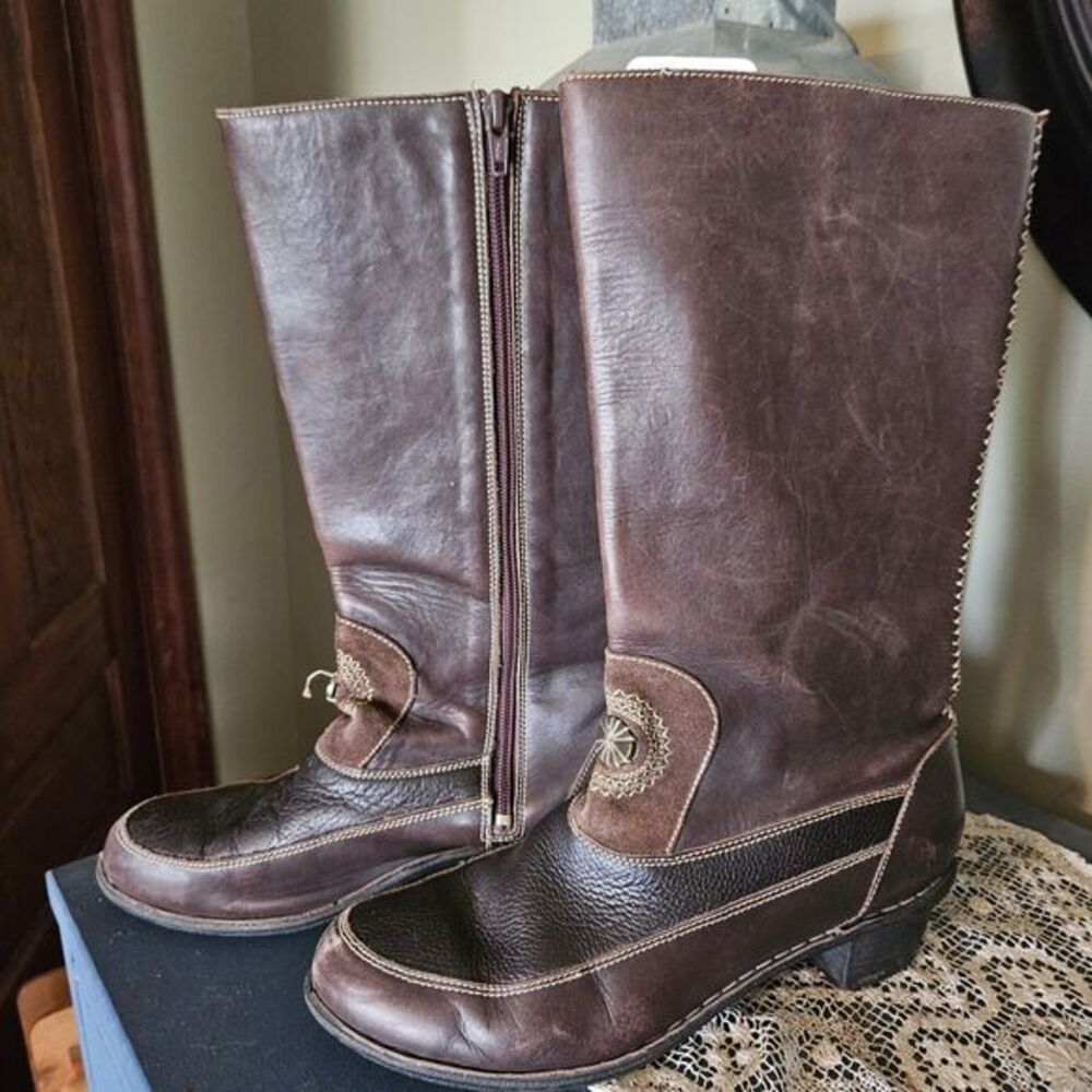 Tsonga Brown Leather Mid-Heel Boots Size‎ 9.5 US / 41 EU Made in South Africa